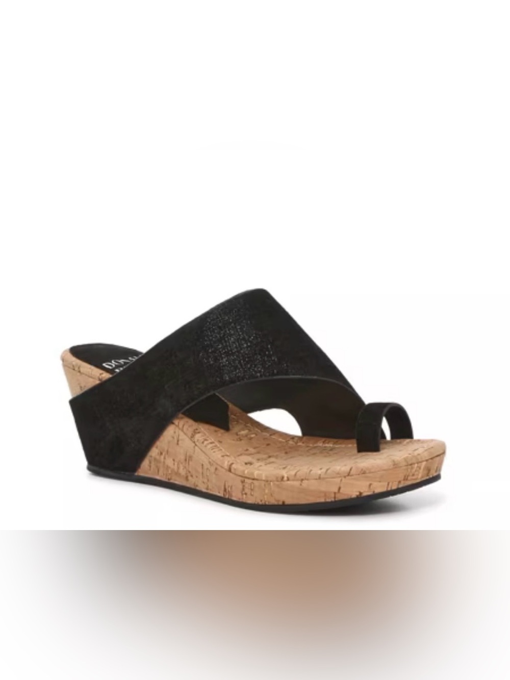 NEW Donald Pliner Gyer 2.5” CORK Wedge Sandal BLACK LEATHER STRAP SZ 8.5